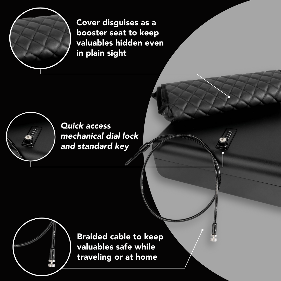 BoostedSafe Basic features booster seat cover mechanical dial lock braided cable