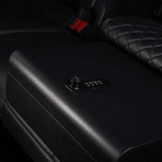 BoostedSafe Basic gun safe installed  truck rear seat