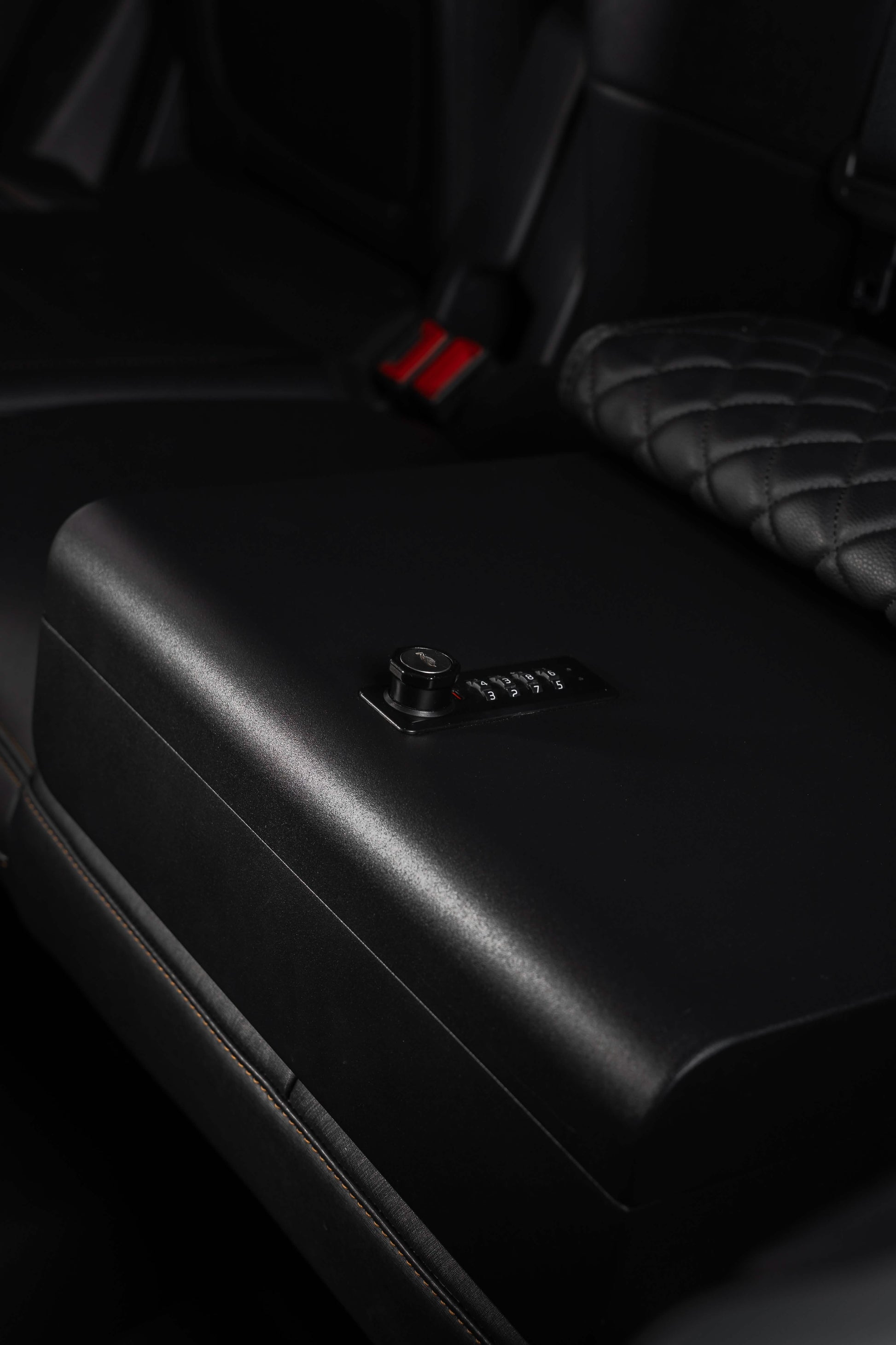 BoostedSafe Basic gun safe installed  truck rear seat