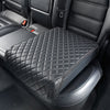 Boosted Safe Elite discreet vehicle safe disguised as a quilted leather booster seat in rear car seat.
