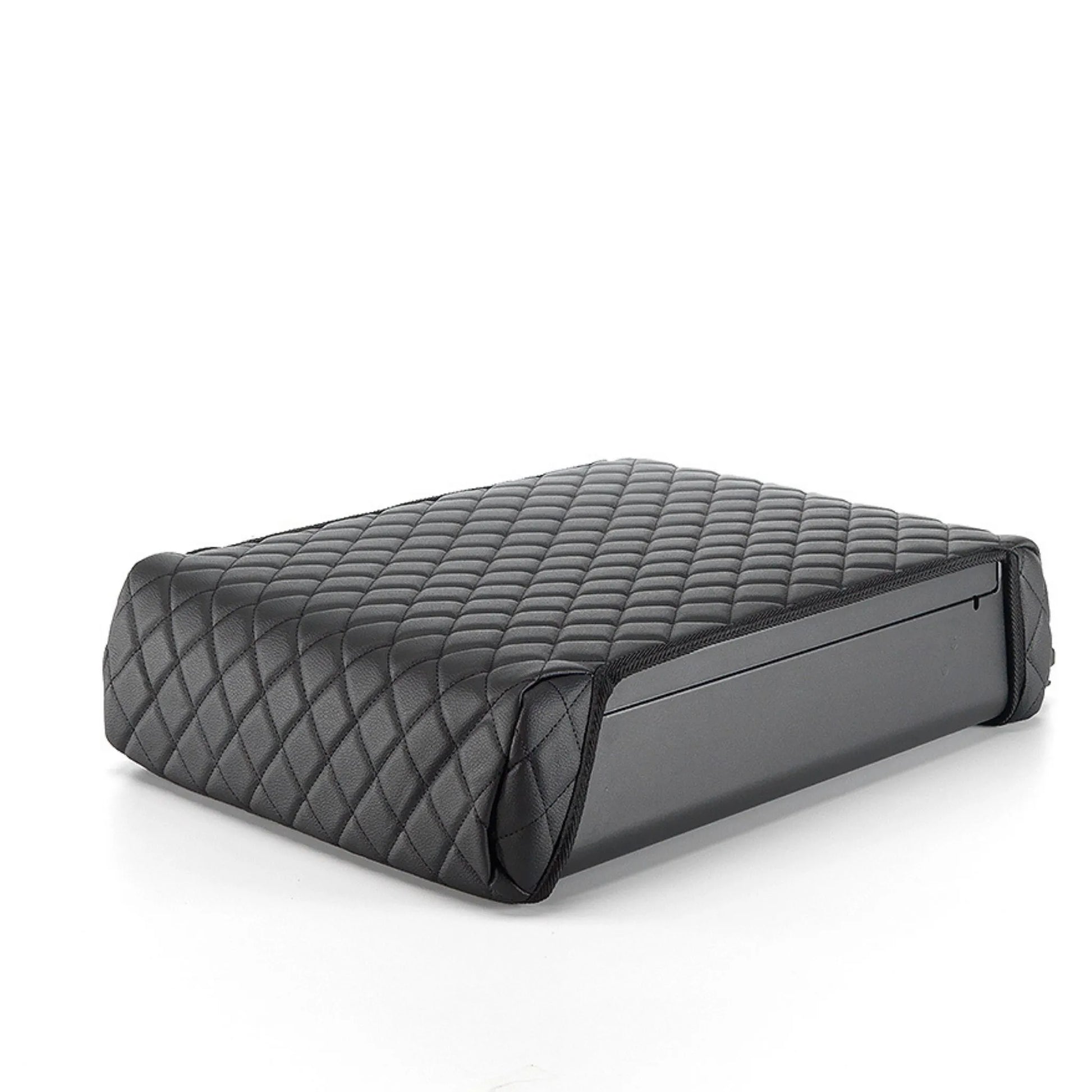 BoostedSafe Elite hidden vehicle safe with quilted leather booster seat style cover.