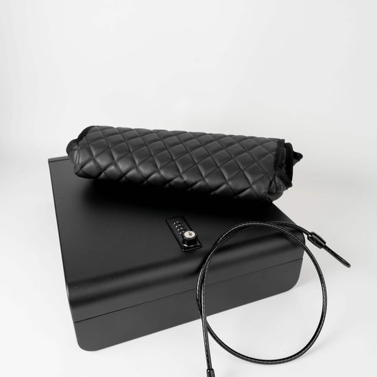 BoostedSafe Basic gun safe with leather cover and locking security cable