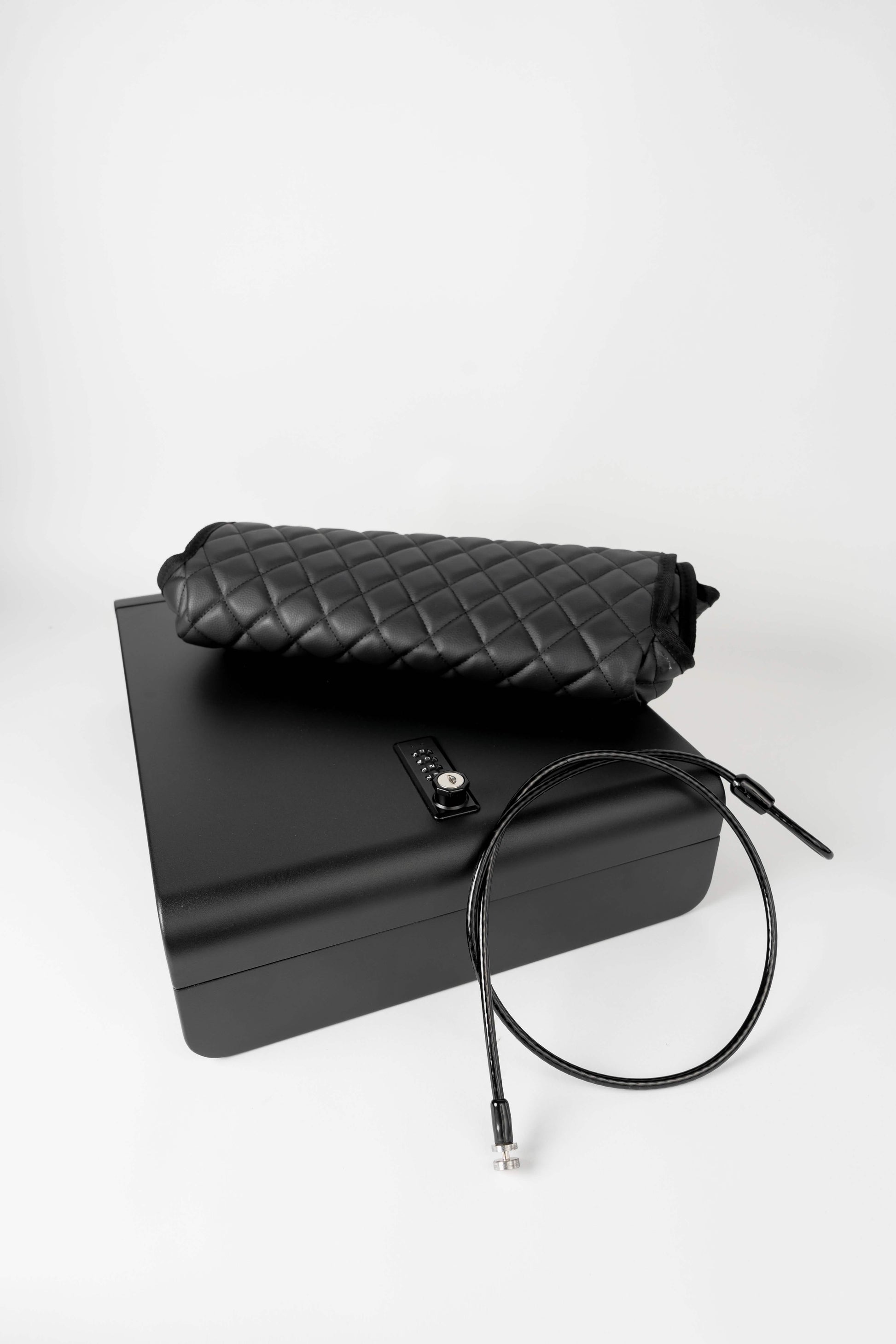BoostedSafe Basic gun safe with leather cover and locking security cable