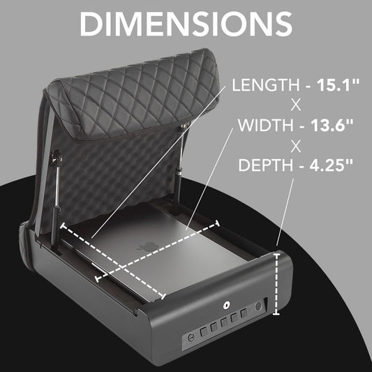 BoostedSafe Elite dimensions diagram 15.1 x 13.6 x 4.25 inches