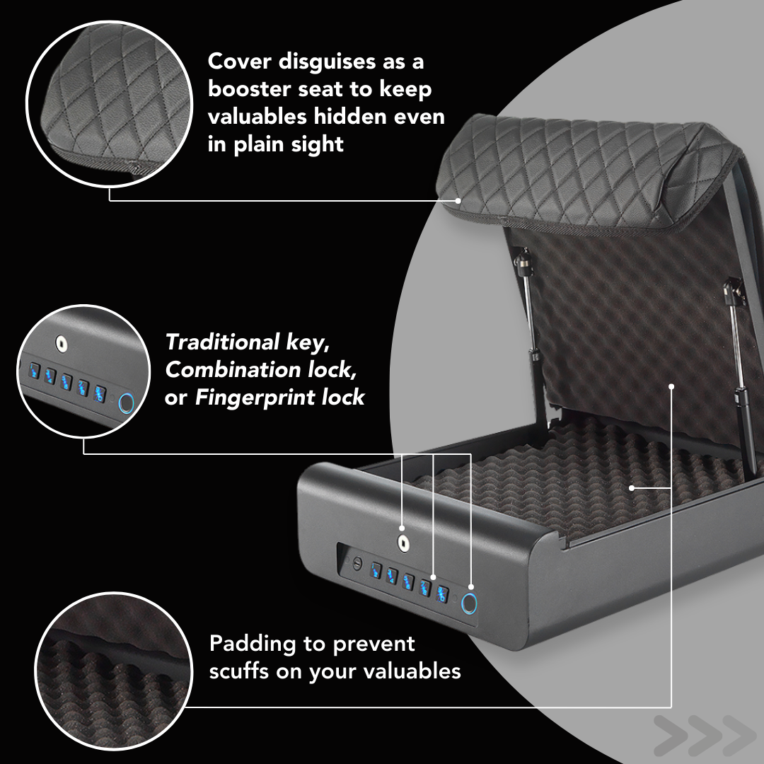 BoostedSafe Elite features booster seat cover triple lock options padding