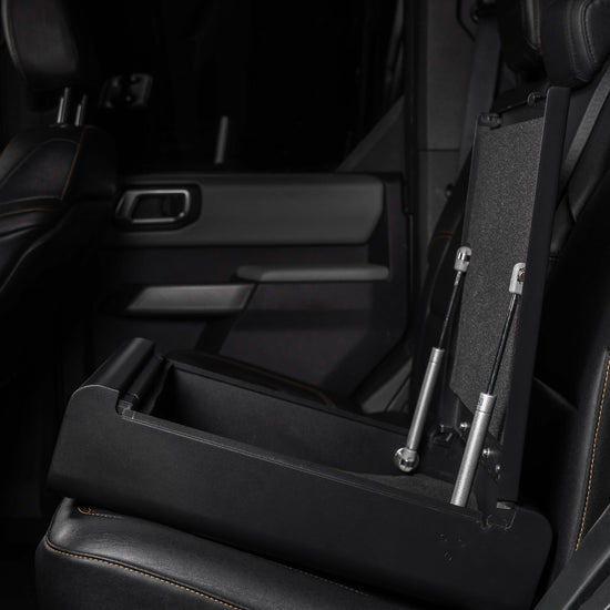 BoostedSafe Elite open with gas strut hinges installed rear suv seat