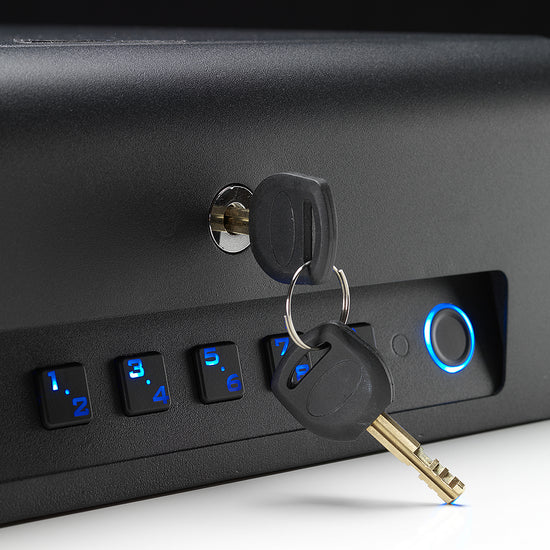 BoostedSafe Elite physical key bypass with key illuminated keypad