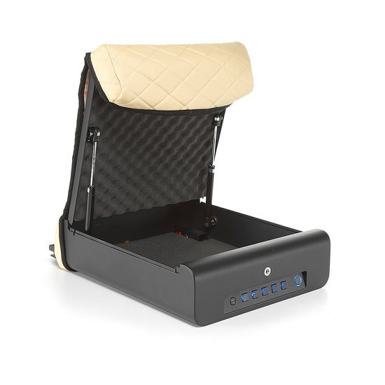 BoostedSafe Elite open with Beige cover showing digital keypad