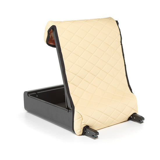 BoostedSafe Elite open with beige cover propped up showing empty interior
