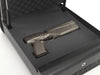 BoostedSafe Elite open with handgun secured in foam interior