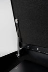 BoostedSafe Elite pneumatic gas strut and steel hinge closeup