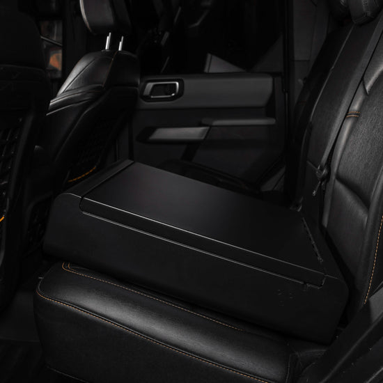 BoostedSafe vehicle gun safe closed top view installed in suv