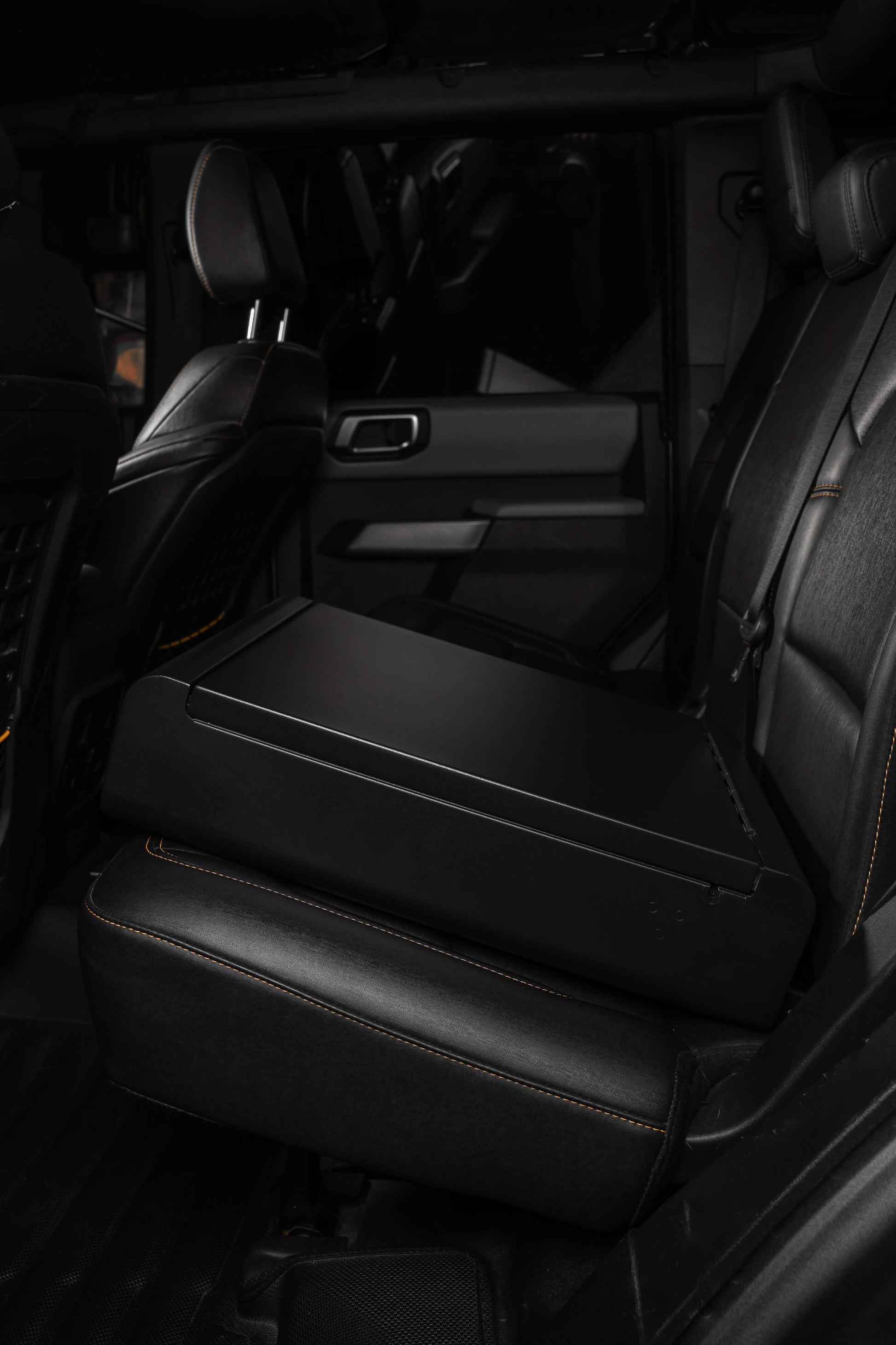 BoostedSafe vehicle gun safe closed top view installed in suv