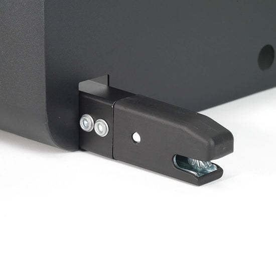 Close-up of the BoostedSafe Elite ISOFIX connector mounted to the vehicle safe frame for secure rear seat installation.