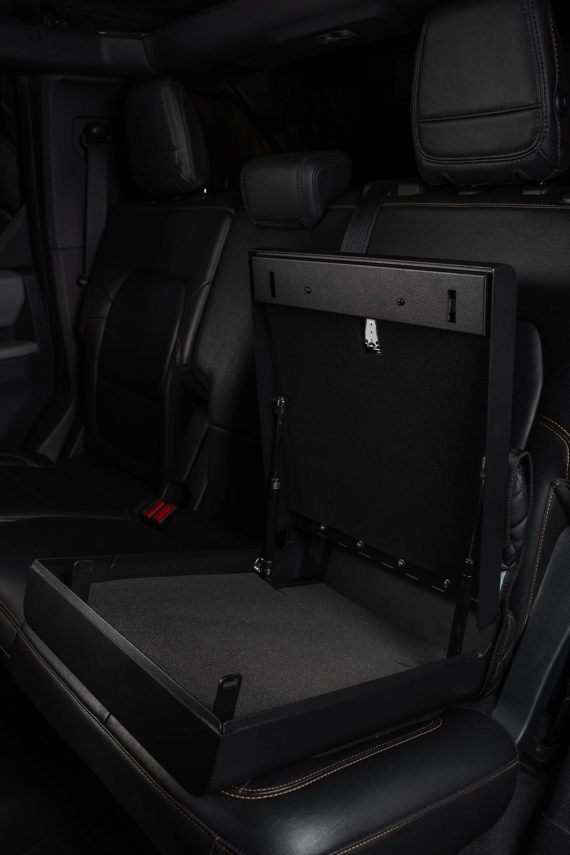 BoostedSafe under-seat gun safe open showing truck storage capacity