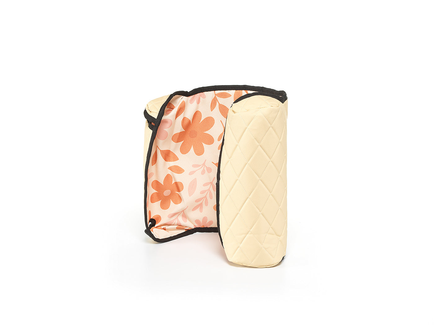 Beige BoostedSafe reversible cover standing upright with floral kid-friendly print visible inside