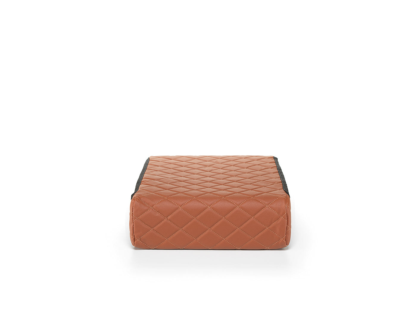 Brown quilted BoostedSafe booster seat disguise cover shown from the front.