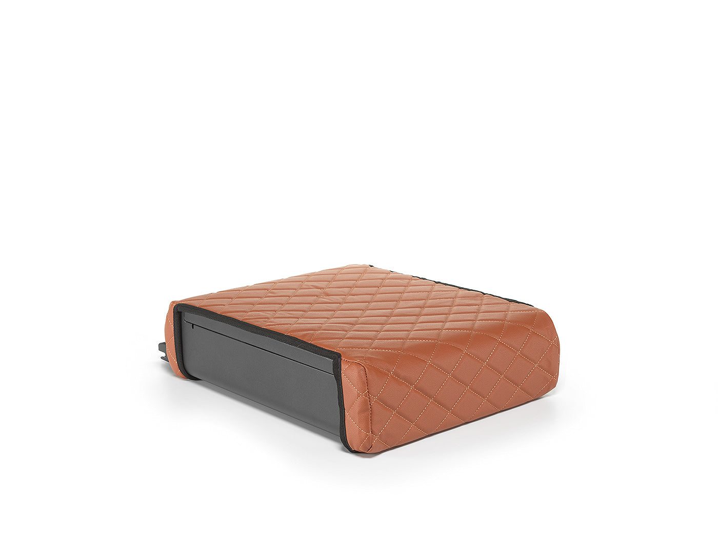 Brown quilted BoostedSafe special order cover shown on the safe from a rear side angle.