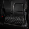 BoostedSafe Elite hidden car safe disguised as a black quilted booster seat in vehicle interior.