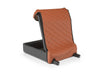 Open BoostedSafe Elite with brown quilted cover propped up and empty interior visible.