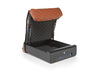 Open BoostedSafe Elite with brown cover, interior foam, gas struts and digital keypad visible.