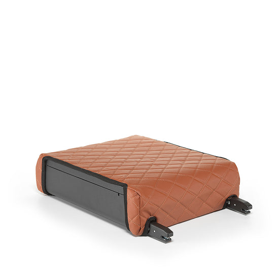 Brown BoostedSafe Elite cover installed on the safe with rear mounting brackets visible.