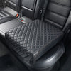 Boosted Safe Elite concealed vehicle safe with quilted leather cover installed on rear passenger seat.