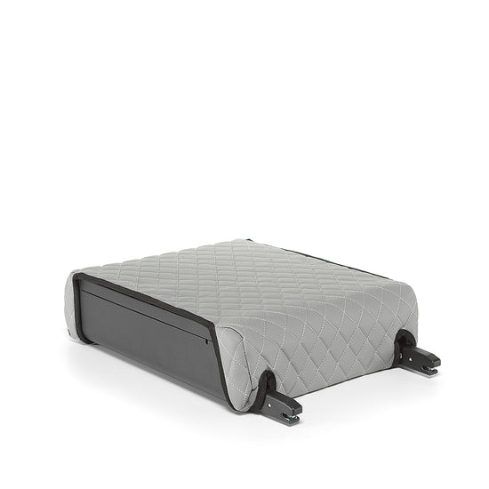 Gray BoostedSafe Elite cover installed on the safe with rear mounting brackets visible.