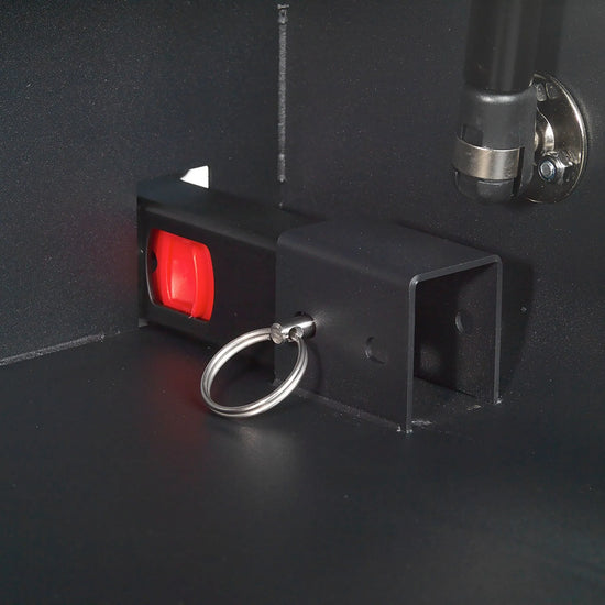 BoostedSafe Elite hidden safe removable quick-release mounting system with locking pin and secure steel bracket.