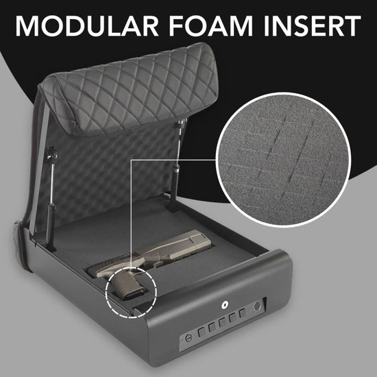 Feature graphic showing the refurbished Boosted Safe Elite modular foam insert for customizable secure storage.