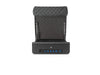 Front studio view of open BoostedSafe Elite with lit keypad, gas struts and padded cover.