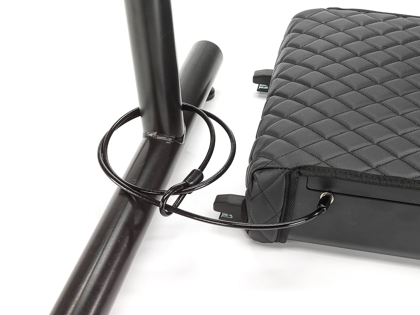 BoostedSafe Elite secured with cable lock around a metal post and side anchor point.
