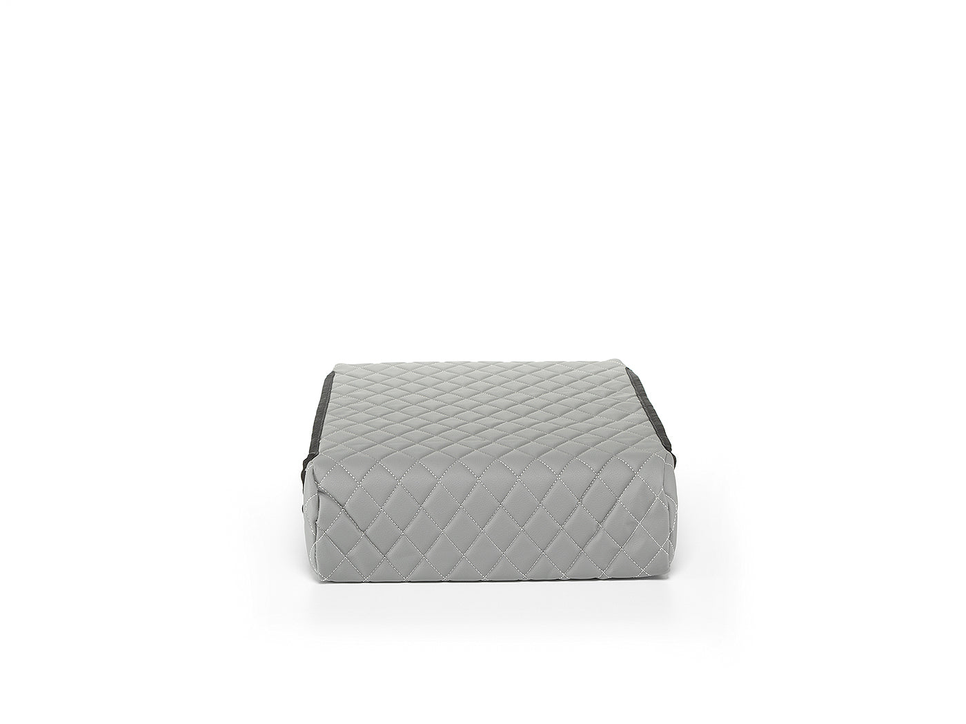 Gray quilted BoostedSafe booster seat disguise cover shown from the front.