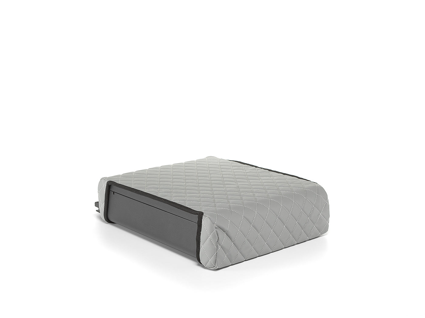 Gray quilted BoostedSafe special order cover shown on the safe from a rear side angle.