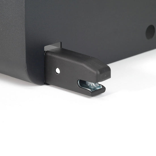 Close-up of the BoostedSafe Elite ISOFIX mounting connector for secure attachment to vehicle seat anchors.