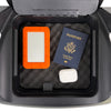 BoostedSafe Mini Basic hidden storage compartment holding a passport, portable drive, and wireless earbuds