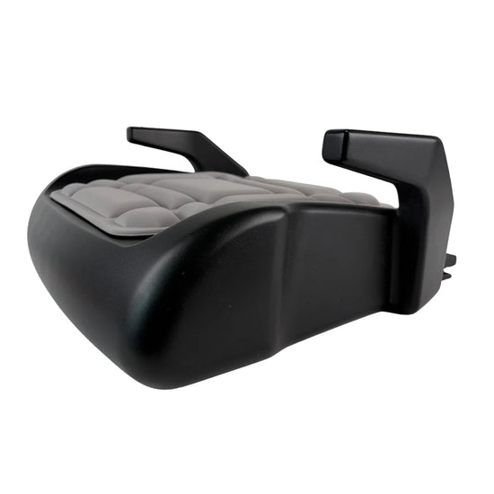 Side view of the BoostedSafe Mini Elite backless booster seat with cushioned top and supportive armrests