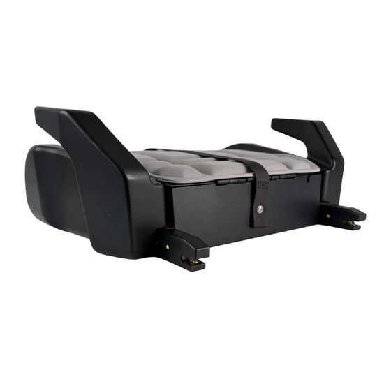 Rear view of the BoostedSafe Mini Elite showing its built-in LATCH and ISOFIX anchor connectors