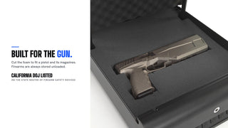 Foam cut for a pistol and magazines, stored unloaded