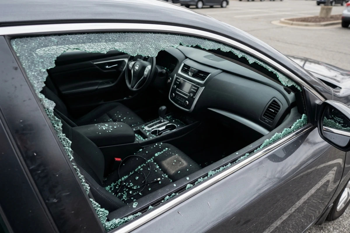 Vehicle window shattered in parking